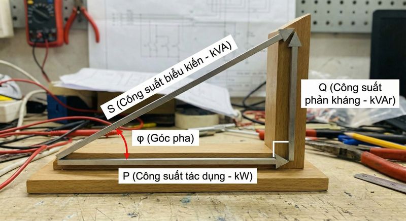 Tam giác công suất thể hiện mối quan hệ P, Q, S theo định lý Pytago